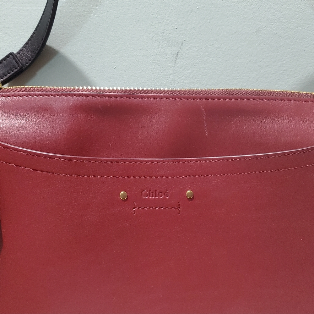 NWT CHLOÉ Medium Roy Red Plum Purple Suede Leather Black Strap Shoulder Bag - Picture 15 of 16